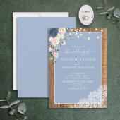 Elegant Dusty Blue Blush Rustic Wood Lace Script Kaart