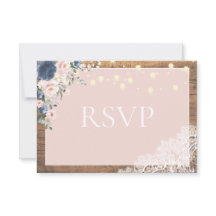 Elegant Dusty Blue Blush Rustic Wood Lace Script