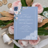 Elegant Dusty Blue Blush Rustic Wood Wedding Kaart