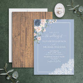 Elegant Dusty Blue Blush Rustic Wood Wedding Kaart