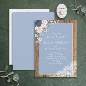 Elegant Dusty Blue Blush Rustic Wood Wedding Kaart