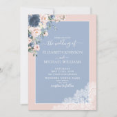 Elegant Dusty Blue Blush Rustic Wood Wedding Kaart (Voorkant)