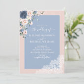 Elegant Dusty Blue Blush Rustic Wood Wedding Kaart (Staand voorkant)