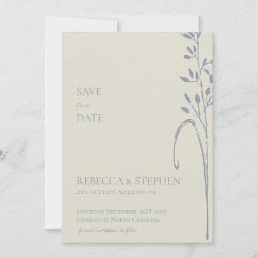 Elegant dusty blue boho bewaar de datumuitnodiging kaart (Voorkant)