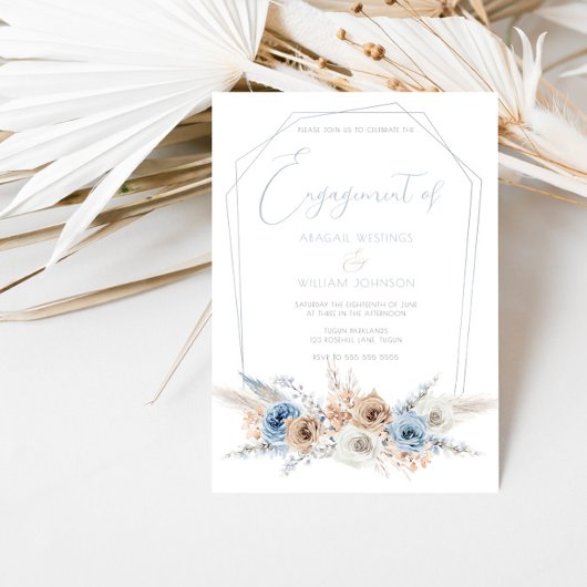 Elegant Dusty Blue Boho Engagement Party Kaart