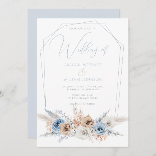 Elegant Dusty Blue Boho of Beach Wedding Kaart (Voorkant / Achterkant)