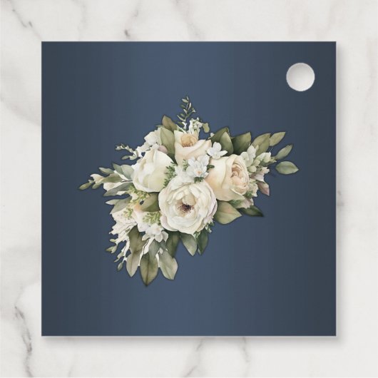 Elegant Dusty Blue Boho Rozen Bruiloft Bedankjes Labels (Achterkant)