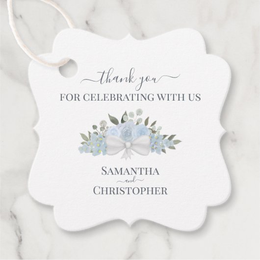 Elegant Dusty Blue Boho Rozen bruiloft dank u Bedankjes Labels (Voorkant)