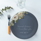 Elegant Dusty Blue Boho Rozen Bruiloft Papieren Bordje