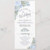 Elegant Dusty Blue Boho Waterverf Bloemenbruiloft Programmakaart (Voorkant)