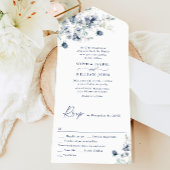 Elegant Dusty Blue Boho Winter Foliage Wedding All In One Uitnodiging