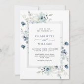 Elegant Dusty Blue Boho Winter Foliage Wedding Kaart (Voorkant)
