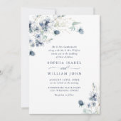 Elegant Dusty Blue Boho Winter Foliage Wedding Kaart (Voorkant)