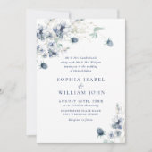 Elegant Dusty Blue Boho Winter Foliage Wedding Kaart (Voorkant)