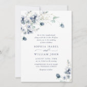 Elegant Dusty Blue Boho Winter Foliage Wedding Kaart (Voorkant)