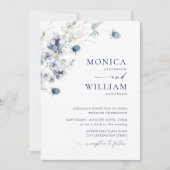 Elegant Dusty Blue Boho Winter Foliage Wedding Kaart (Voorkant)