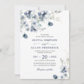 Elegant Dusty Blue Boho Winter Foliage Wedding Kaart (Voorkant)