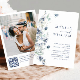 Elegant Dusty Blue Boho Winter Foliage Wedding Kaart