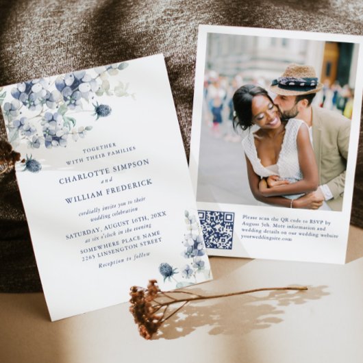 Elegant Dusty Blue Boho Winter Foliage Wedding Kaart