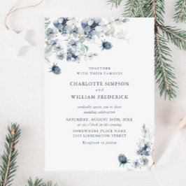 Elegant Dusty Blue Boho Winter Foliage Wedding Kaart