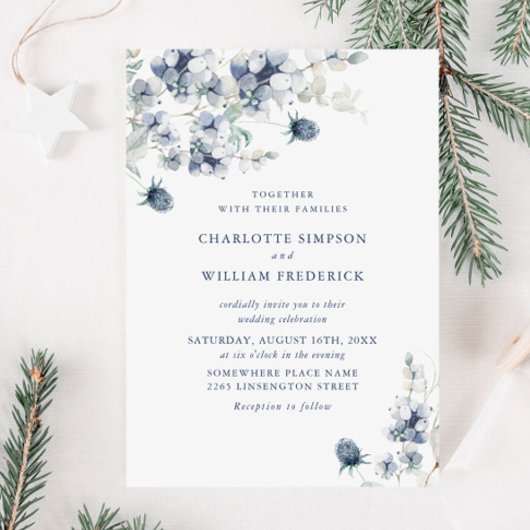 Elegant Dusty Blue Boho Winter Foliage Wedding Kaart