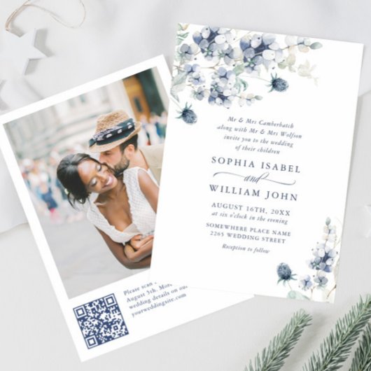 Elegant Dusty Blue Boho Winter Foliage Wedding Kaart