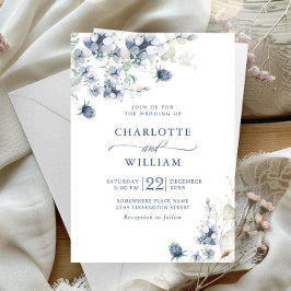 Elegant Dusty Blue Boho Winter Foliage Wedding Kaart