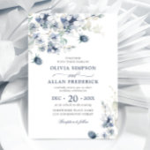 Elegant Dusty Blue Boho Winter Foliage Wedding Kaart