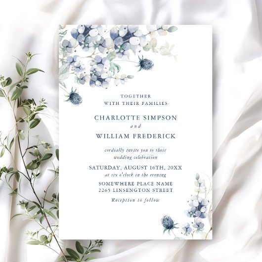 Elegant Dusty Blue Boho Winter Foliage Wedding Kaart