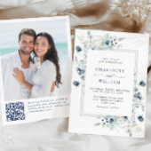 Elegant Dusty Blue Boho Winter Foliage Wedding Kaart