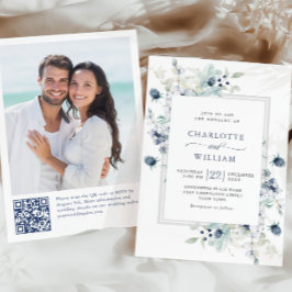 Elegant Dusty Blue Boho Winter Foliage Wedding Kaart
