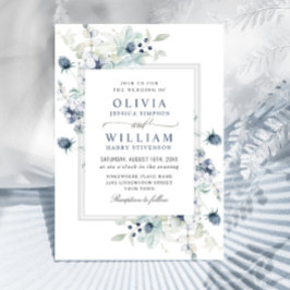 Elegant Dusty Blue Boho Winter Foliage Wedding Kaart