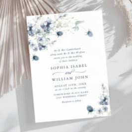 Elegant Dusty Blue Boho Winter Foliage Wedding Kaart