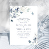 Elegant Dusty Blue Boho Winter Foliage Wedding Kaart