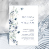 Elegant Dusty Blue Boho Winter Foliage Wedding Kaart