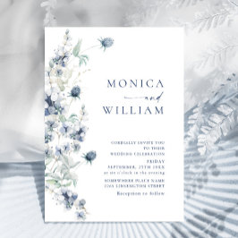 Elegant Dusty Blue Boho Winter Foliage Wedding Kaart