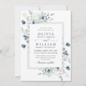 Elegant Dusty Blue Boho Winter Foliage Wedding Kaart (Voorkant)