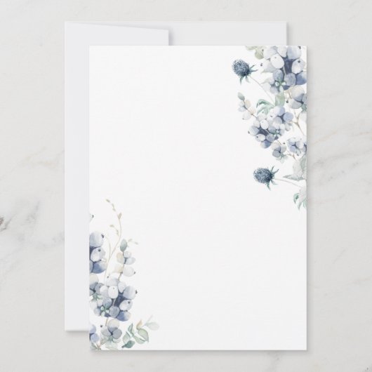 Elegant Dusty Blue Boho Winter Foliage Wedding Kaart (Achterkant)
