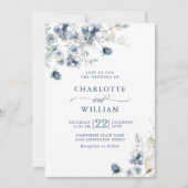 Elegant Dusty Blue Boho Winter Foliage Wedding Kaart (Voorkant)