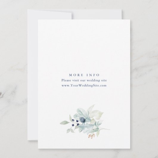 Elegant Dusty Blue Boho Winter Foliage Wedding Kaart (Achterkant)