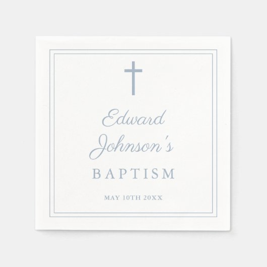 Elegant Dusty Blue Border Baptism Servet (Voorkant)