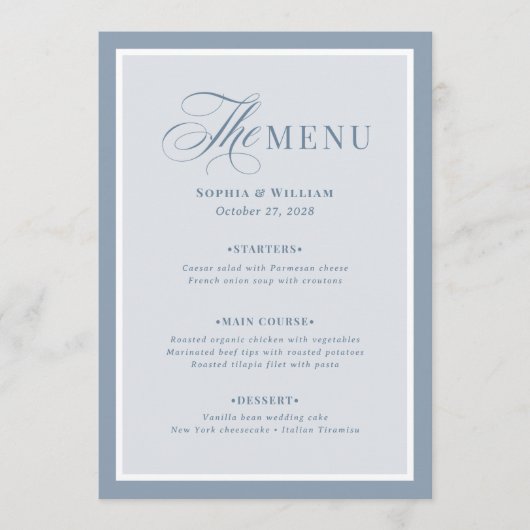 Elegant Dusty Blue Border | Classic Luxe  Menu (Voorkant)