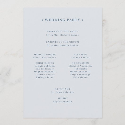 Elegant Dusty Blue Border | Luxe Wedding Welcome Programmakaart (Achterkant)