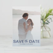 Elegant Dusty Blue Botanica & Foto Opslaan van de Save The Date (Staand voorkant)