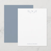 Elegant Dusty Blue Botanical Branch Monogram Notitiekaartje (Voorkant / Achterkant)