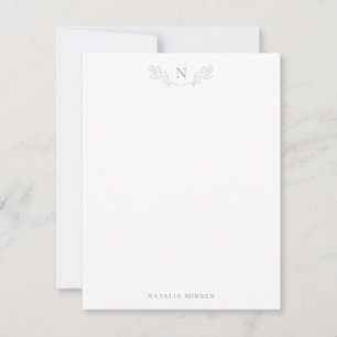 Elegant Dusty Blue Botanical Branch Monogram Notitiekaartje