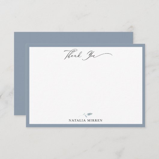 Elegant Dusty Blue Botanical dank u Notitiekaartje (Voorkant / Achterkant)