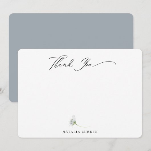 Elegant Dusty Blue Botanical Floral Dank u Notitiekaartje (Voorkant / Achterkant)
