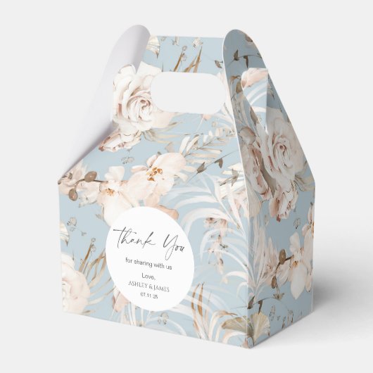 Elegant dusty blue botanical floral garden bruilof bedankdoosjes (Achterkant)