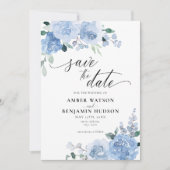 Elegant Dusty Blue Botanical Floral Save the Date Kaart (Voorkant)